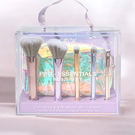 6PCS - Pro Essentials Face and Eye Makeup Brush Set and Pouch