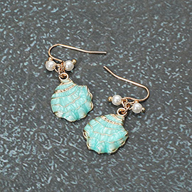 Enamel Seashell Pearl Dangle Earrings