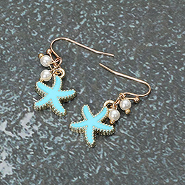 Enamel Starfish Pearl Dangle Earrings