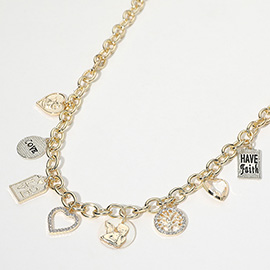 14K Gold Plated Mother of Pearl Angel Heart LOVE Have Faith Message Tree of Life Charm Station Necklace