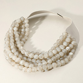 Chunky Acrylic Beaded Multi Layered Faux Leather Magnetic Necklace