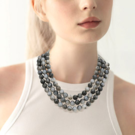 Chunky Acrylic Beaded Triple Layered Faux Leather Magnetic Necklace