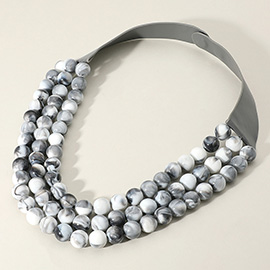 Chunky Acrylic Beaded Triple Layered Faux Leather Magnetic Necklace