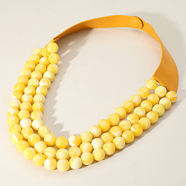 Chunky Acrylic Beaded Triple Layered Faux Leather Magnetic Necklace