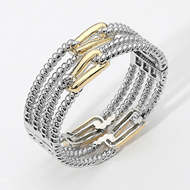 Two Tone Textured Metal Hinged Bangle Bracelet