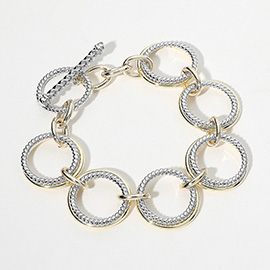 14K Gold Plated Two Tone Ring Link Toggle Bracelet