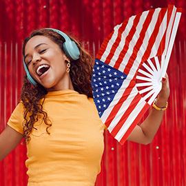 American USA Flag Printed Folding Line Dance Hand Fan