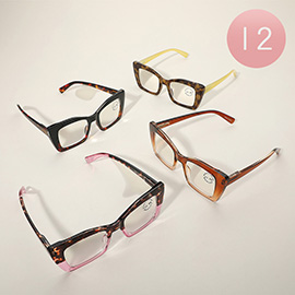12PCS - Oversized Square Cat Eye Frame Clear Lens Reading Glasses