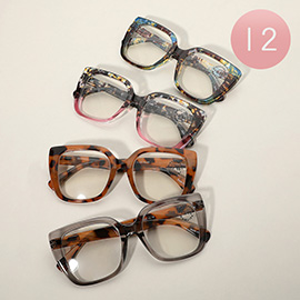 12PCS - Oversized Square Frame Clear Lens Reading Glasses