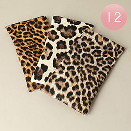 12PCS - Faux Leather Leopard Pattern Printed Flat Sunglasses Case