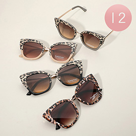 12Pairs - Leopard Printed Cat Eye Frame Sunglasses