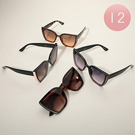 12Pairs - Metal Bar Side Pointed Cat Eye Frame Wayfarer Sunglasses