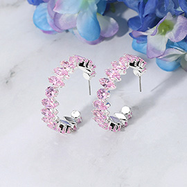 Marquise Round CZ Stone Cluster Around Hoop Evening Earrings