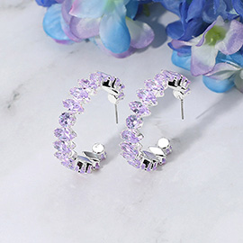 Marquise Round CZ Stone Cluster Around Hoop Evening Earrings