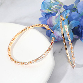Baguette CZ Stone Cluster Around Hoop Evening Earrings