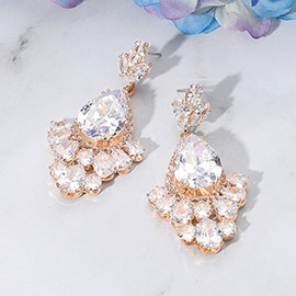 Teardrop CZ Stone Cluster Chandelier Dangle Evening Earrings