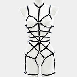 Metal Ring Connected Intricate Full Body Strappy Body Harness