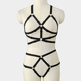Strappy Elastic Strap Full Body Harness Lingerie Set