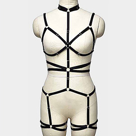 Adjustable Strappy Thigh Garter Design Full Body Cage Harness Lingerie