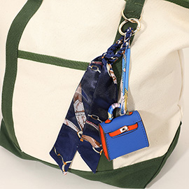 Faux Leather Elegant and Stylish Mini Purse / Bag Charm with Abstract Pattern Petit Scarf