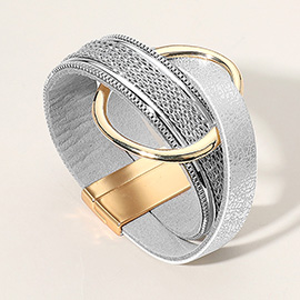 Leather Chain Wrap Open Metal Pointed Magnetic Bracelet