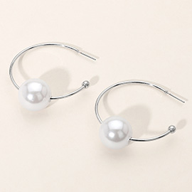 Pearl Accented Metal Hoop Earrings