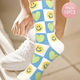 10Pairs - Smile Face Heart Pattern Printed Socks