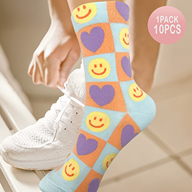 10Pairs - Smile Face Heart Pattern Printed Socks