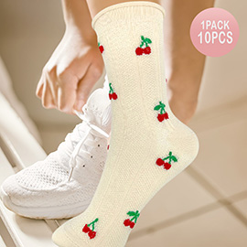 10Pairs - Embroidered Cherry Patterned Socks