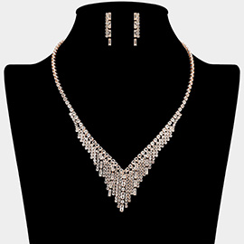 CZ Stone Paved Fringe V Shaped Necklace