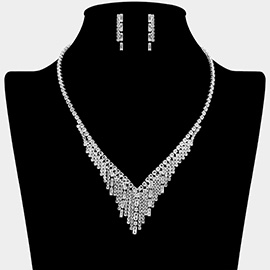 CZ Stone Paved Fringe V Shaped Necklace
