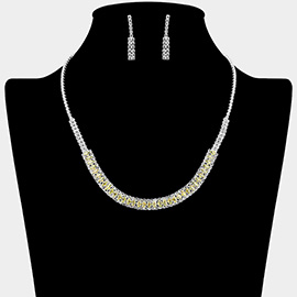 Marquise CZ Stone Embellished Rhinestone Paved Bar Collar Necklace