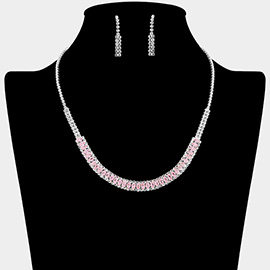 Marquise CZ Stone Embellished Rhinestone Paved Bar Collar Necklace