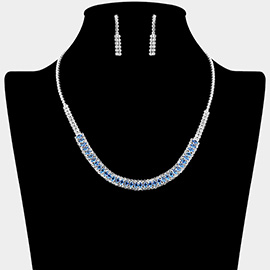 Marquise CZ Stone Embellished Rhinestone Paved Bar Collar Necklace
