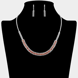 Marquise CZ Stone Embellished Rhinestone Paved Bar Collar Necklace