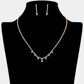 Marquise CZ Stone Cluster Pointed Rhinestone Paved Necklace