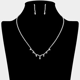 Marquise CZ Stone Cluster Pointed Rhinestone Paved Necklace