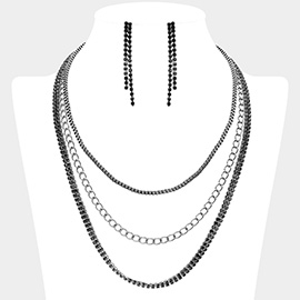 CZ Stone Paved Chain Layered Necklace