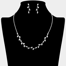 CZ Marquise Stone Cluster Vine Rhinestone Paved Necklace