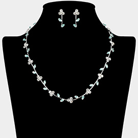 Round Marquise CZ Stone Cluster Flower Vine Necklace