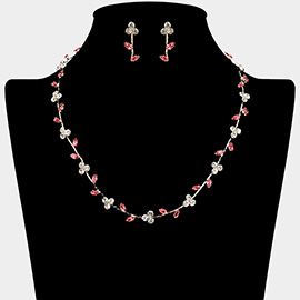 Round Marquise CZ Stone Cluster Flower Vine Necklace