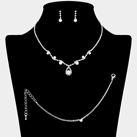 Round Stone Pointed Rhinestone Paved Jewelry Set
