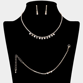 Round Stone Cluster Collar Rhinestone Paved Jewelry Set