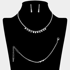Round Stone Cluster Collar Rhinestone Paved Jewelry Set