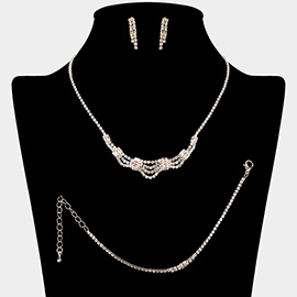 CZ Baguette Stone Tube Pointed Rhinestone Paved Jewelry Set