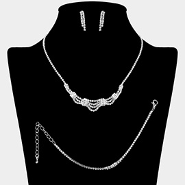 CZ Baguette Stone Tube Pointed Rhinestone Paved Jewelry Set