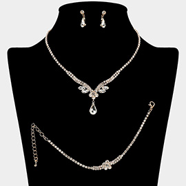 CZ Teardrop Stone Pointed Marquise Stone Cluster Embellished Rhinestone Paved Jewelry Set