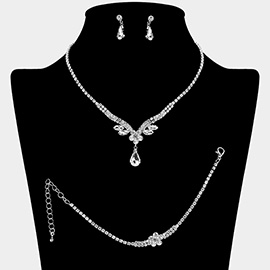 CZ Teardrop Stone Pointed Marquise Stone Cluster Embellished Rhinestone Paved Jewelry Set