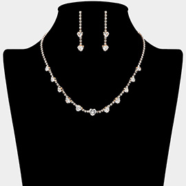 CZ Heart Stone Cluster Station Rhinestone Paved Necklace