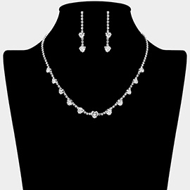 CZ Heart Stone Cluster Station Rhinestone Paved Necklace